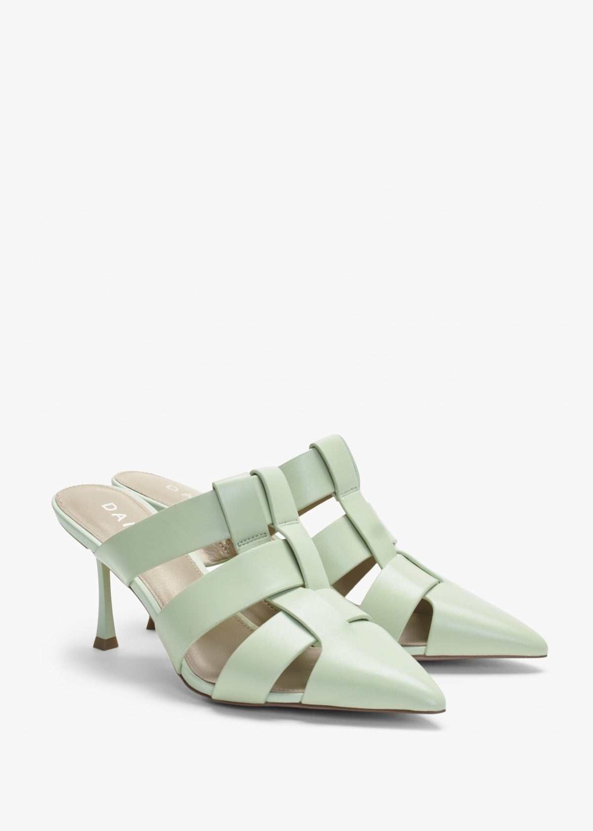 Sylvie Green Leather Pointed Toe Heeled Mules