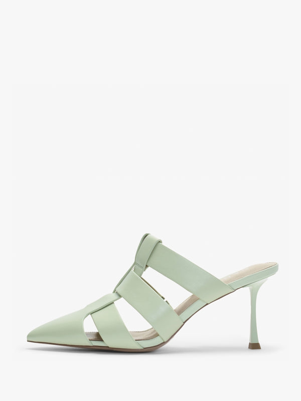 Sylvie Green Leather Pointed Toe Heeled Mules