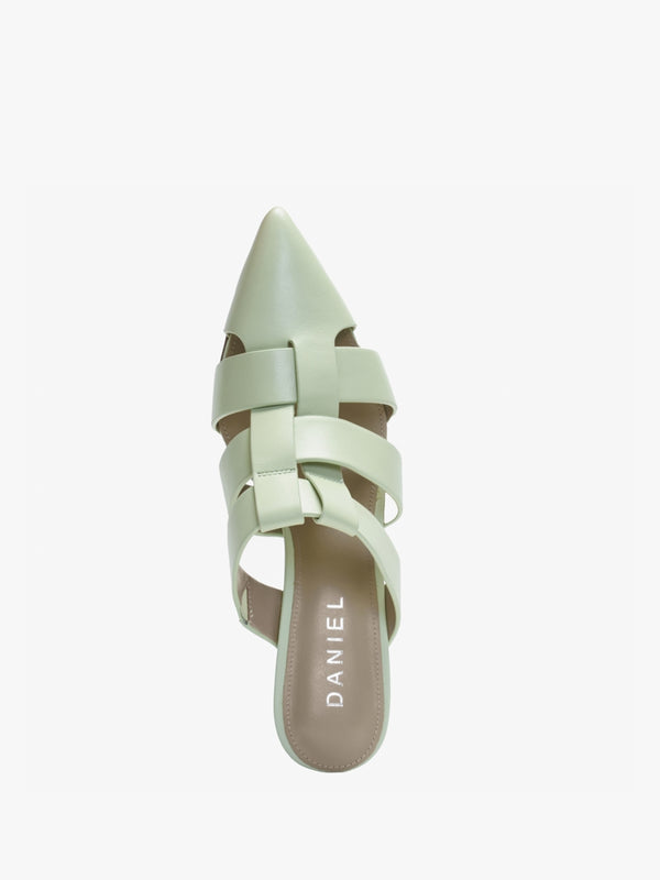Sylvie Green Leather Pointed Toe Heeled Mules