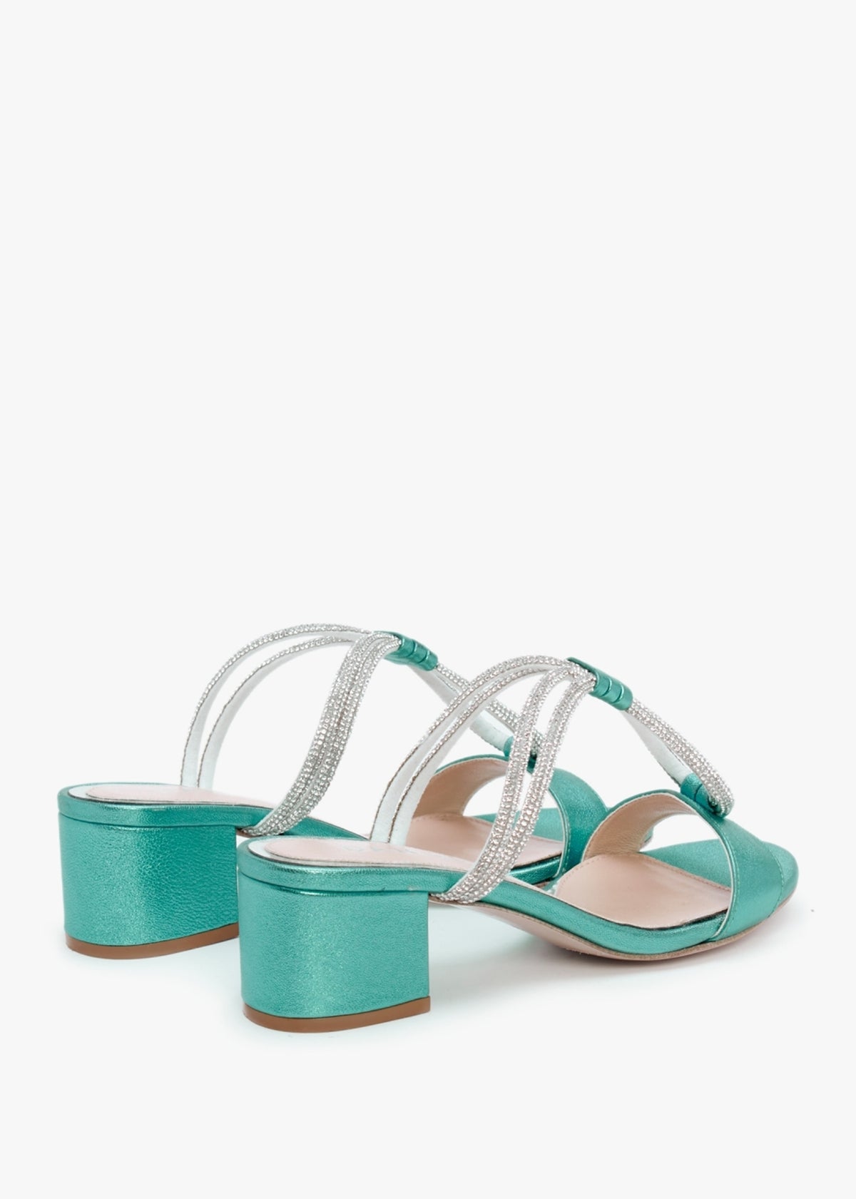 Pia Blue Leather Diamante Twist Heeled Mules