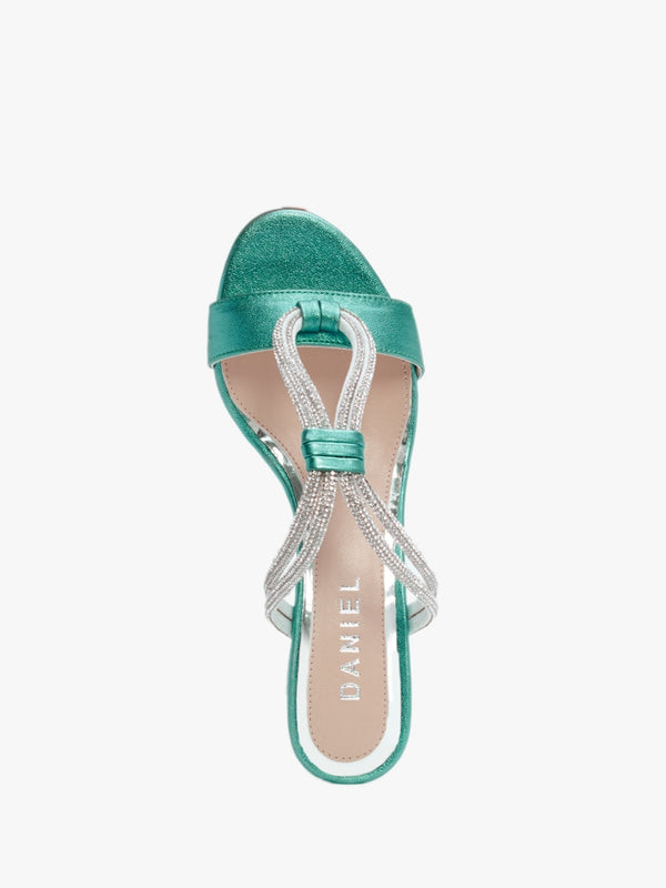 Pia Blue Leather Diamante Twist Heeled Mules
