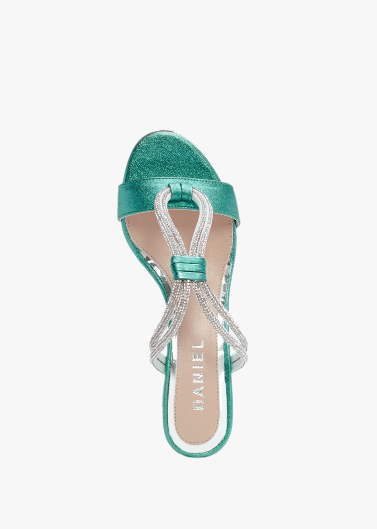 Pia Blue Leather Diamante Twist Heeled Mules