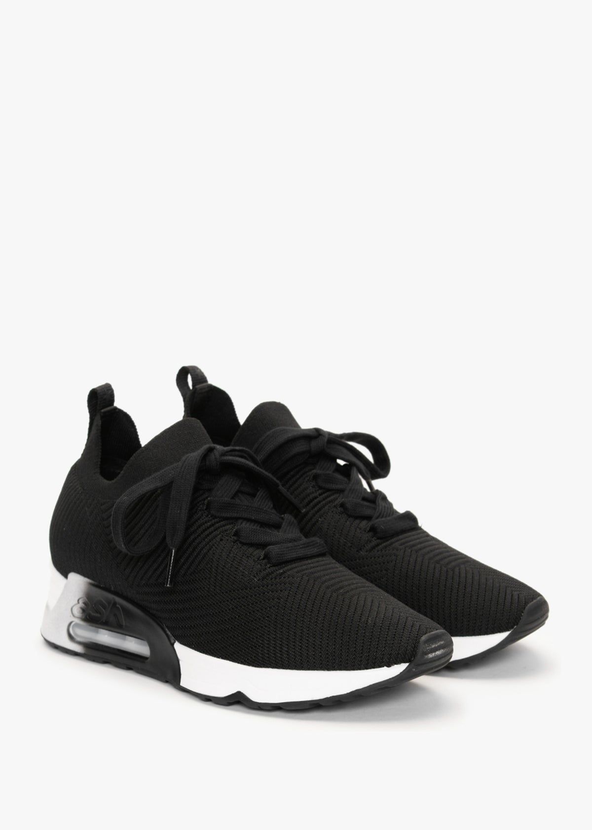 Larsen Black Ribbed Knit Trainers