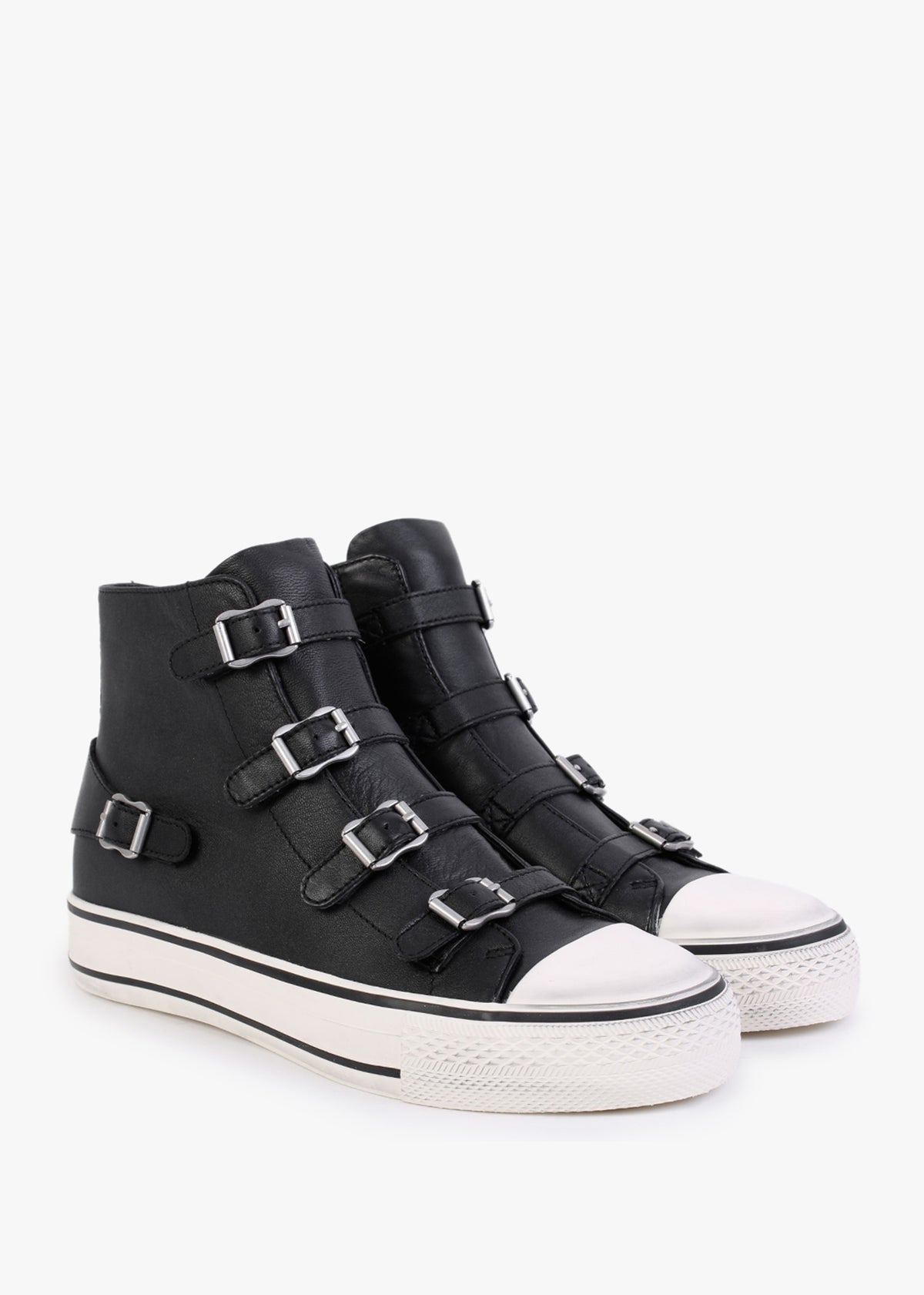 Virgin Black Leather Buckled High Top Trainers