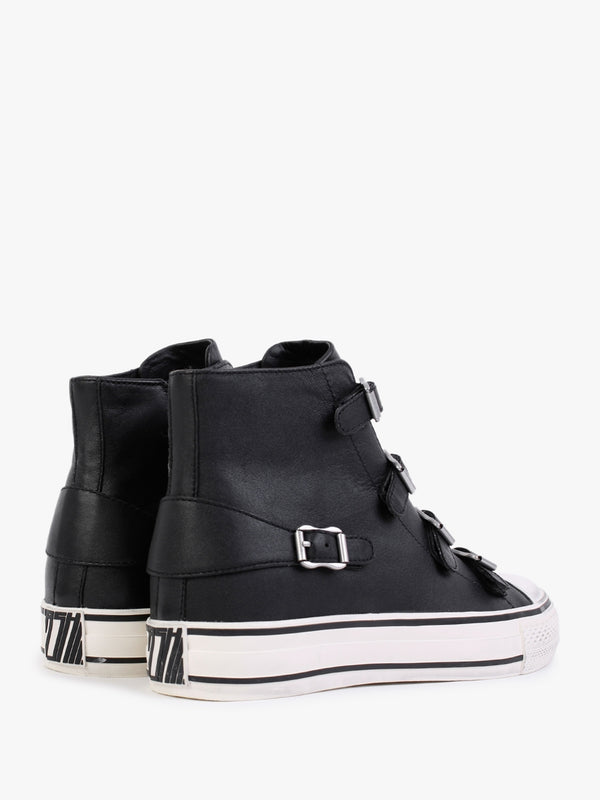 Virgin Black Leather Buckled High Top Trainers