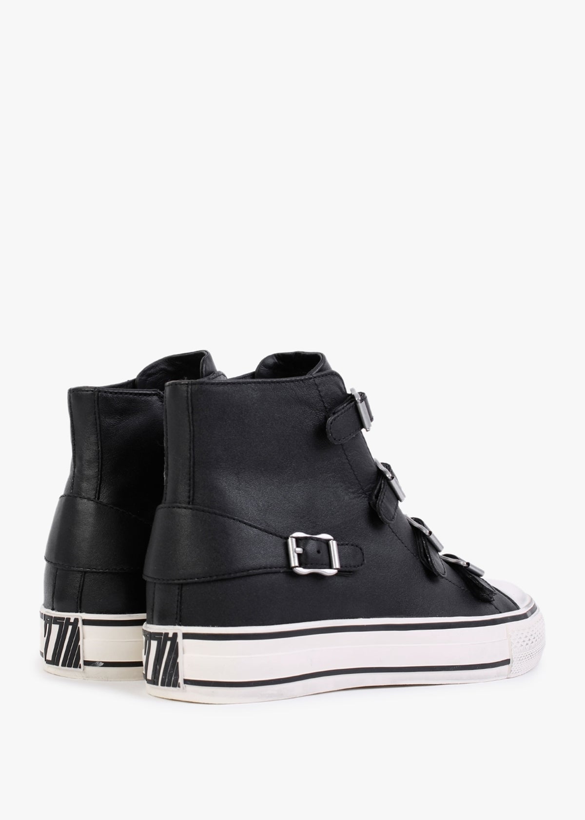 Virgin Black Leather Buckled High Top Trainers