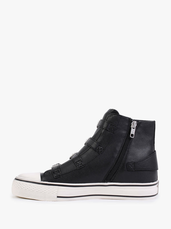 Virgin Black Leather Buckled High Top Trainers
