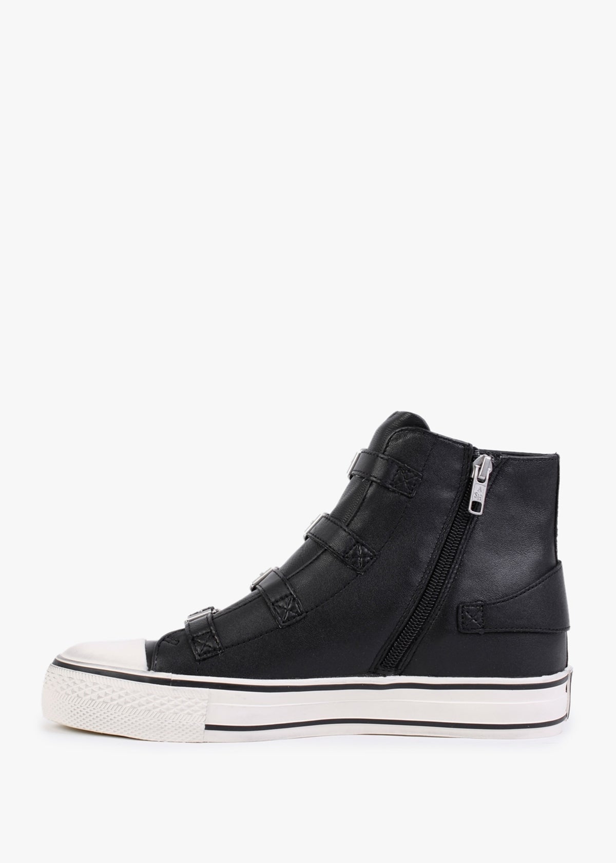 Virgin Black Leather Buckled High Top Trainers