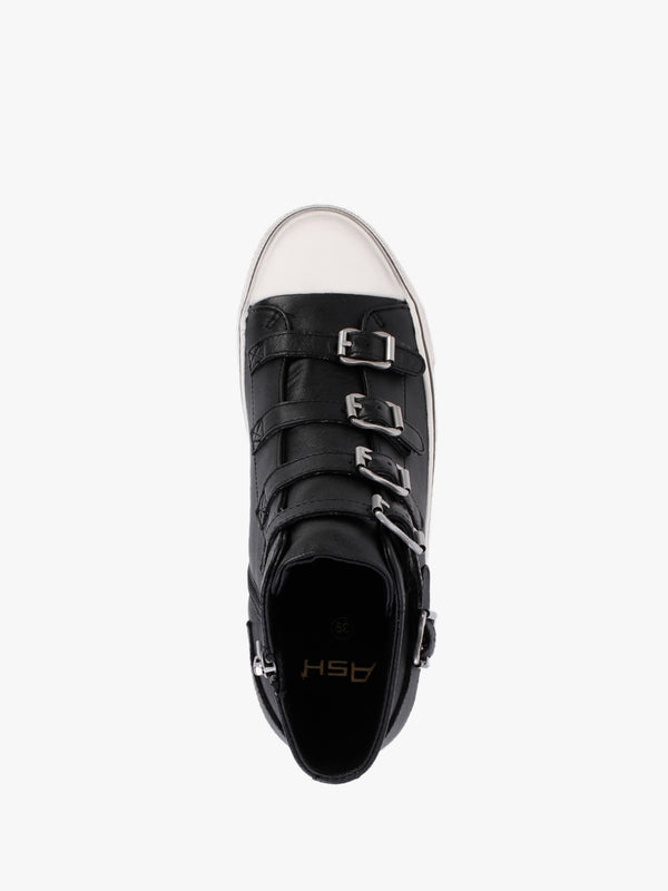 Virgin Black Leather Buckled High Top Trainers
