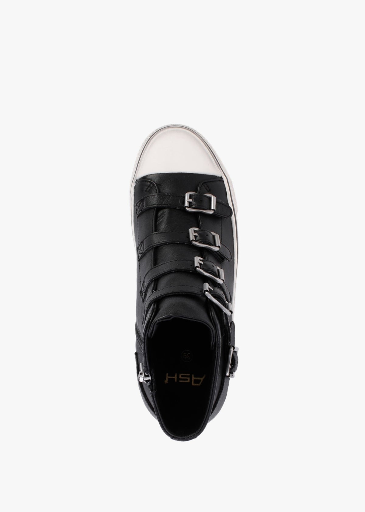 Virgin Black Leather Buckled High Top Trainers