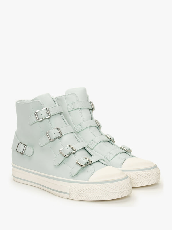 Virgin Misty Blue Leather Buckled High Top Trainers