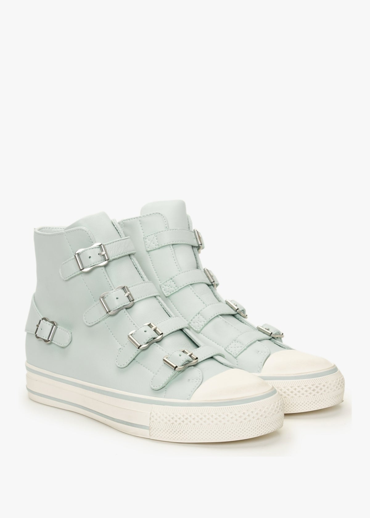 Virgin Misty Blue Leather Buckled High Top Trainers