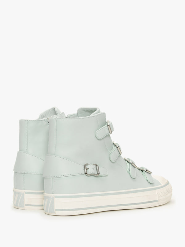 Virgin Misty Blue Leather Buckled High Top Trainers