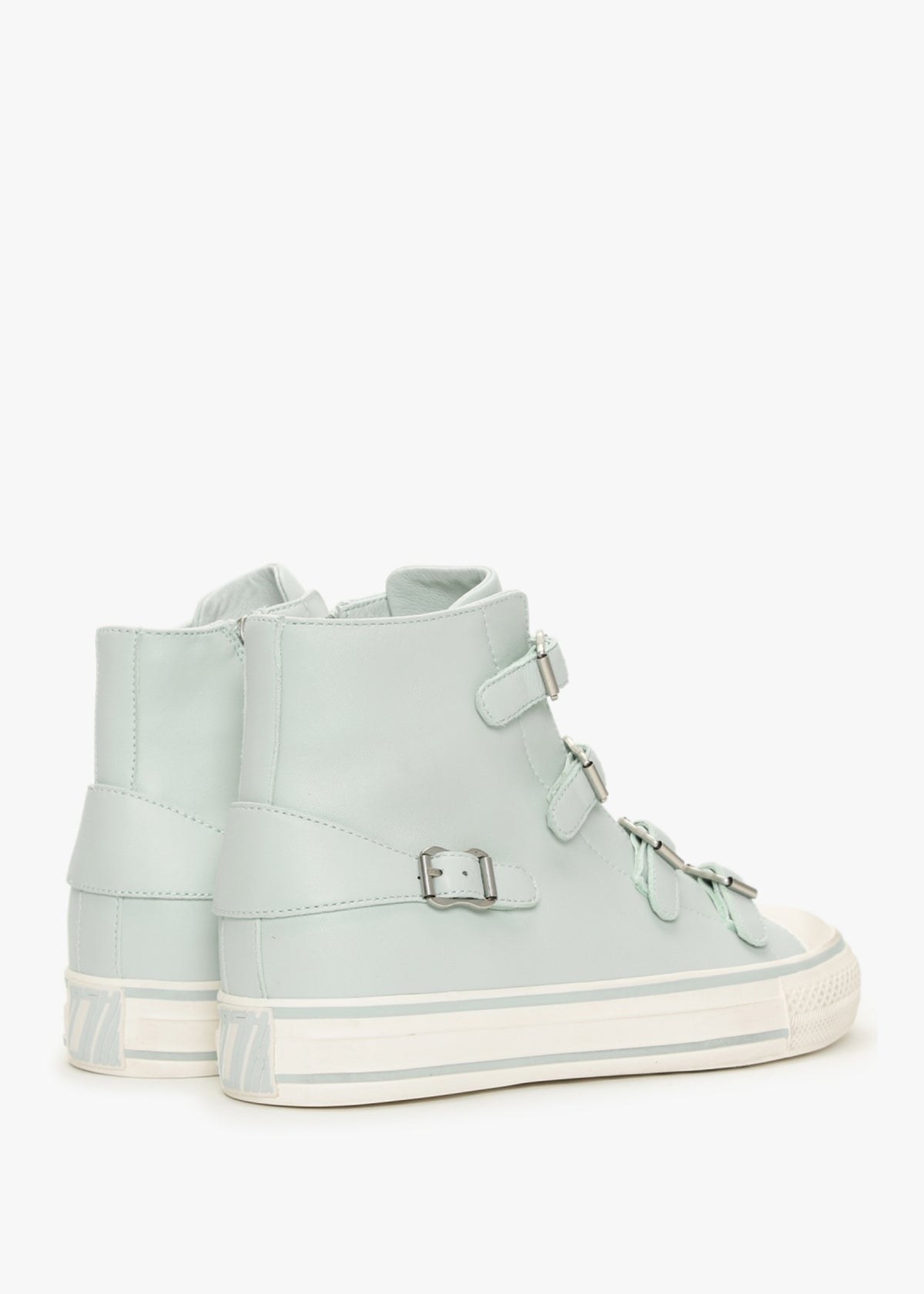 Virgin Misty Blue Leather Buckled High Top Trainers