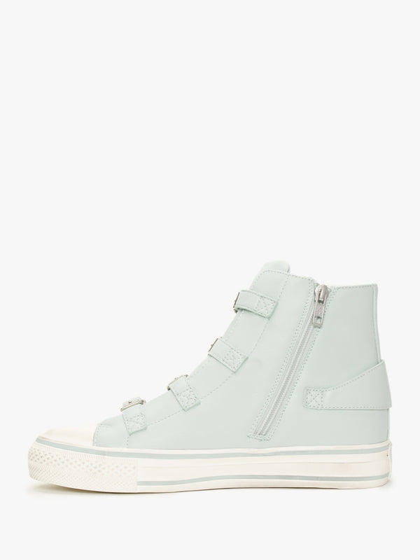 Virgin Misty Blue Leather Buckled High Top Trainers