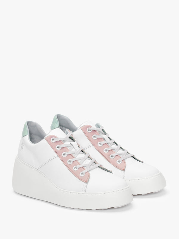 Delf White Nude Mint Leather Wedge Trainers