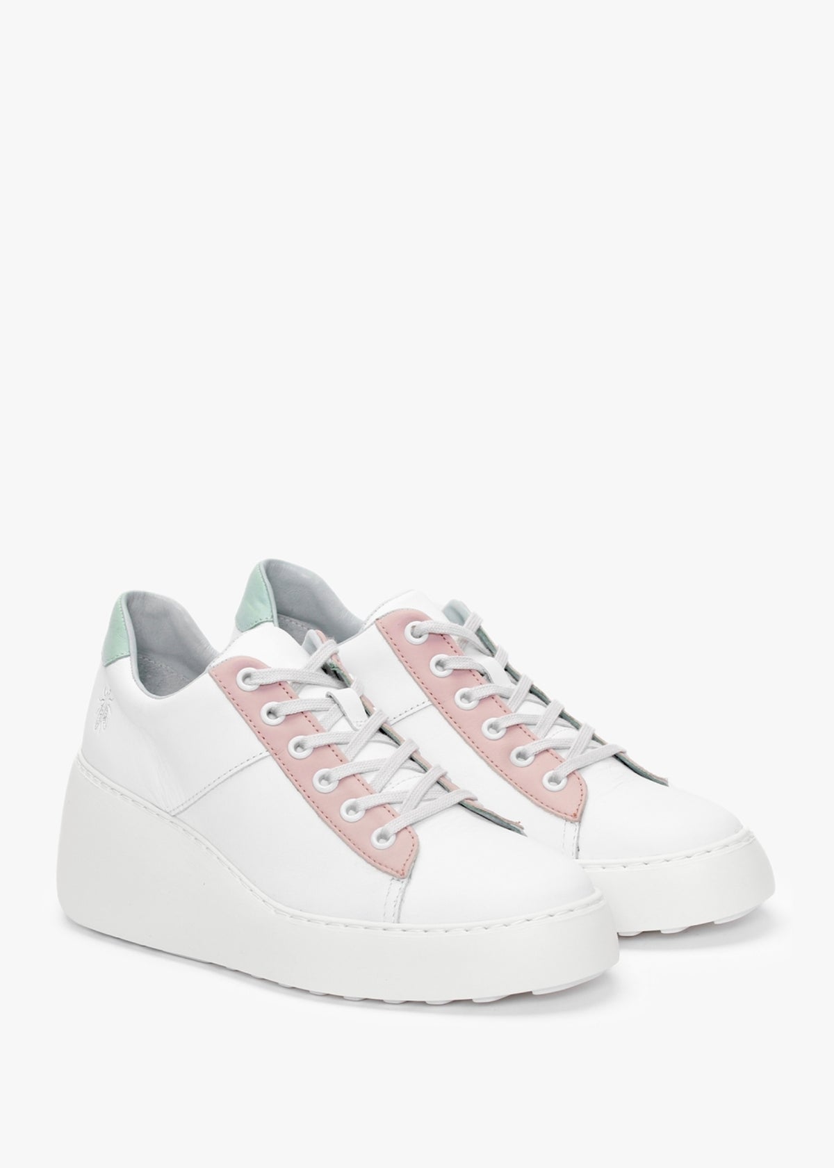 Delf White Nude Mint Leather Wedge Trainers