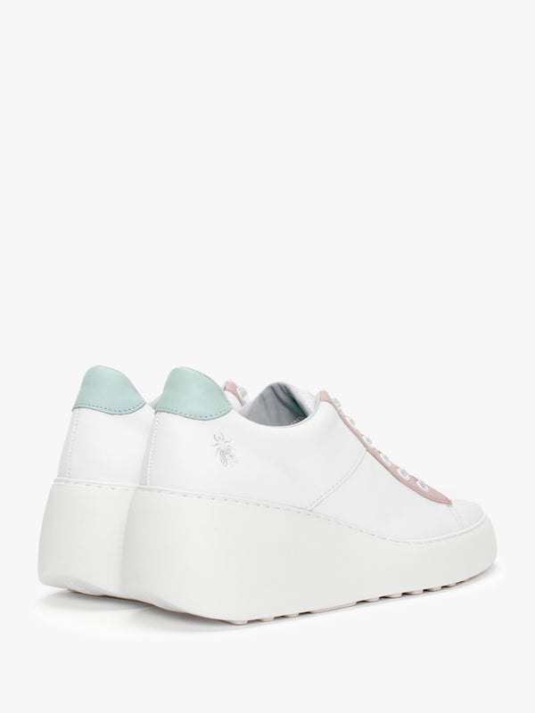 Delf White Nude Mint Leather Wedge Trainers