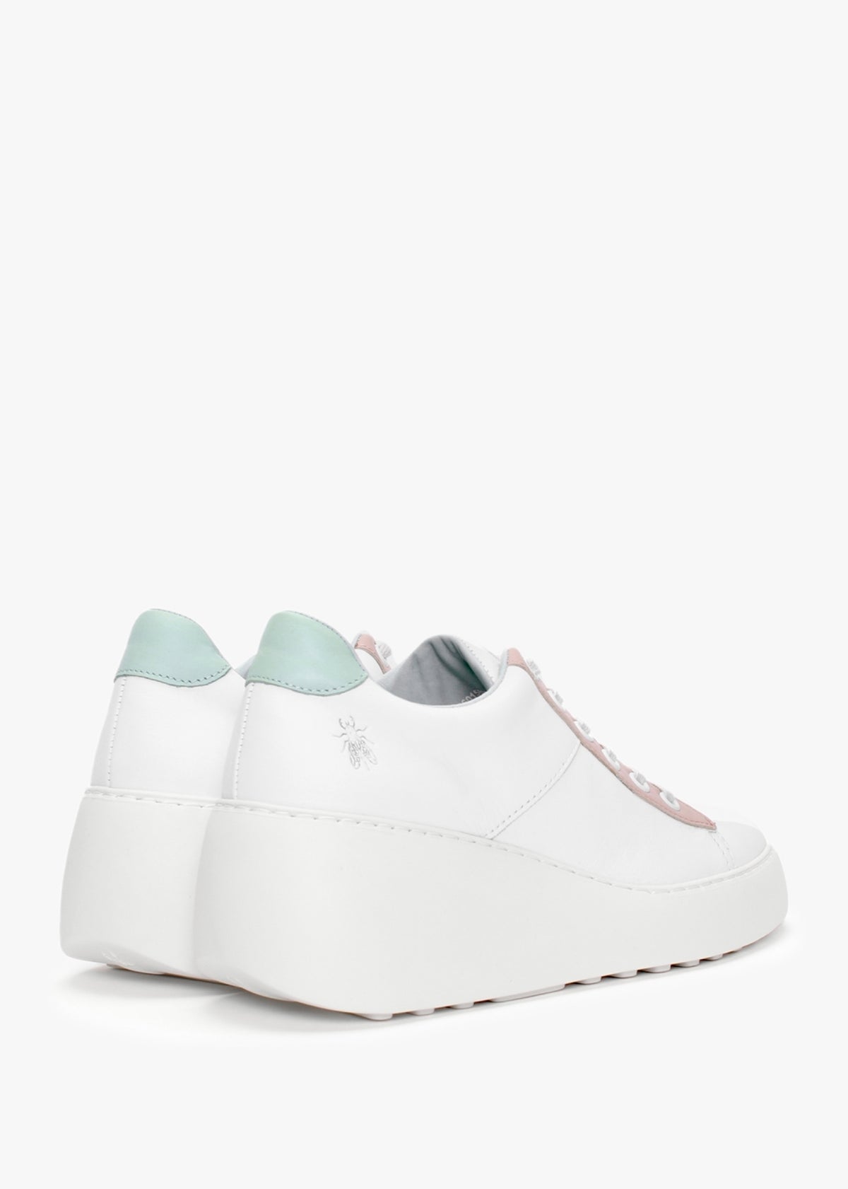 Delf White Nude Mint Leather Wedge Trainers