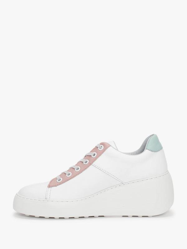 Delf White Nude Mint Leather Wedge Trainers