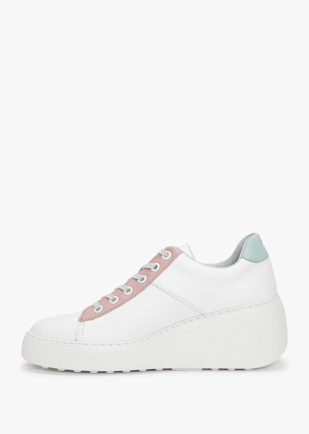 Delf White Nude Mint Leather Wedge Trainers