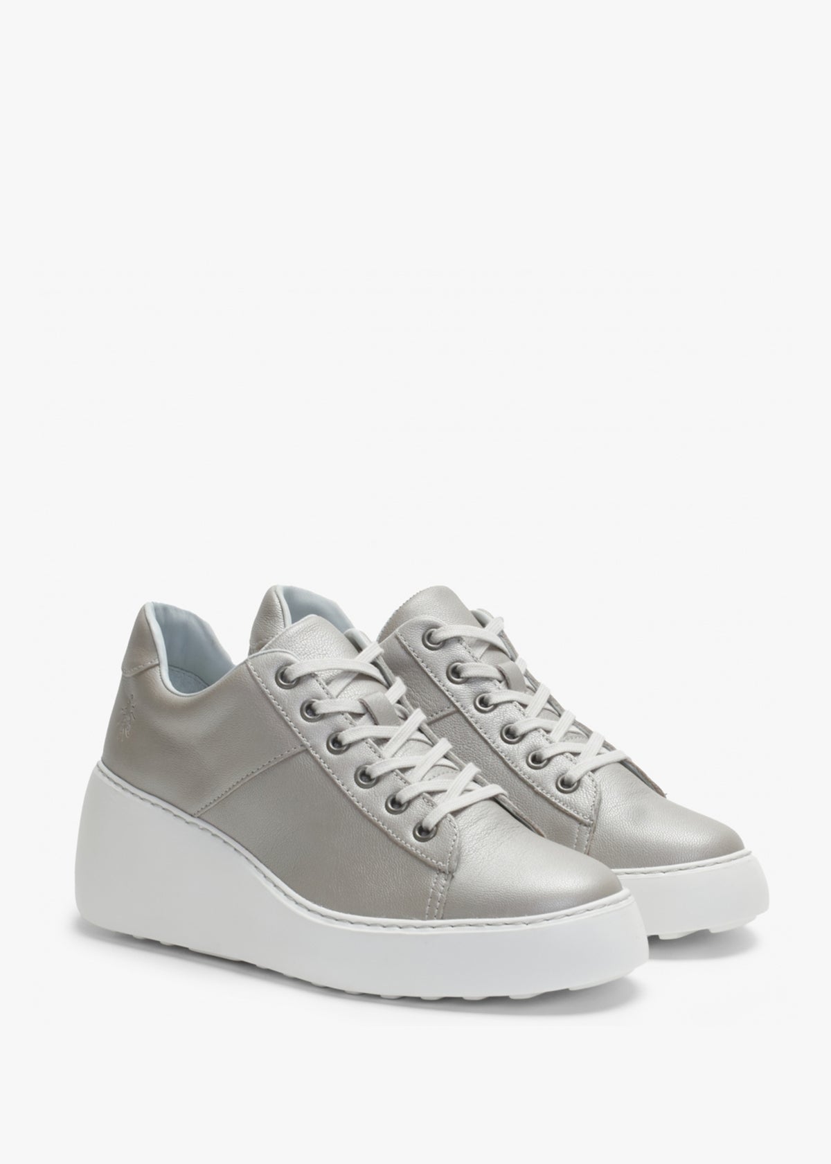 Delf Silver Leather Wedge Trainers