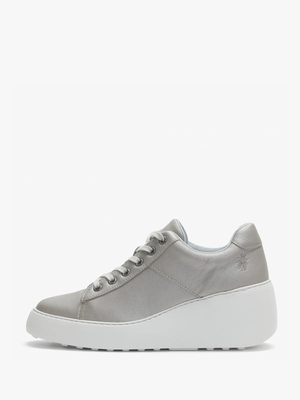 Delf Silver Leather Wedge Trainers