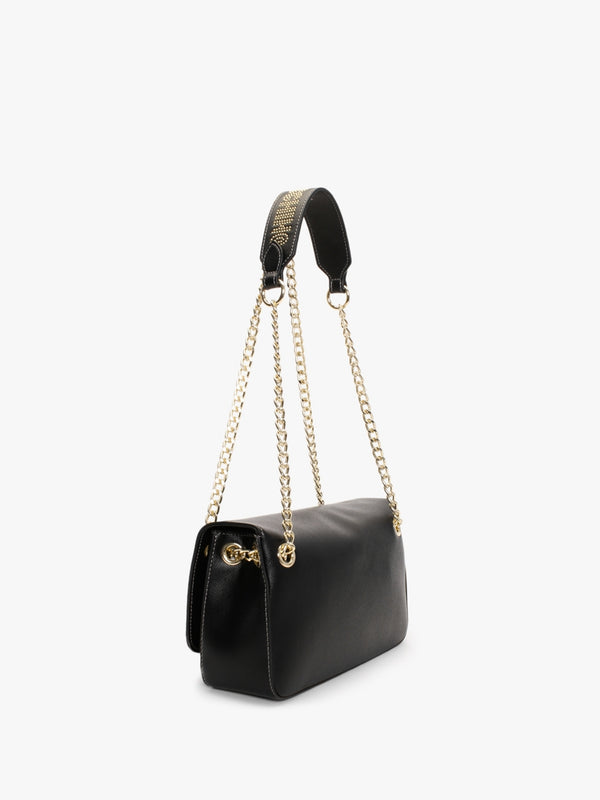 Chain Handle Black Shoulder Bag