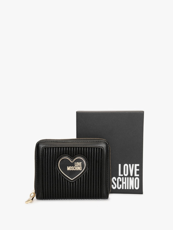 Pleated Black Zip Around Purse