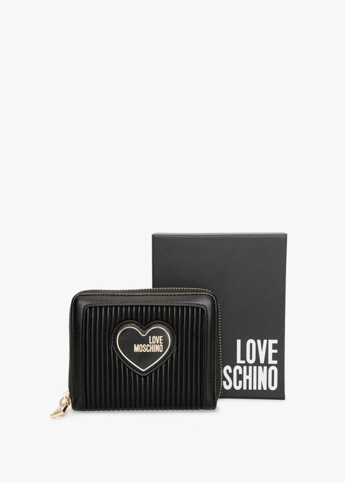 Pleated Black Zip Around Purse