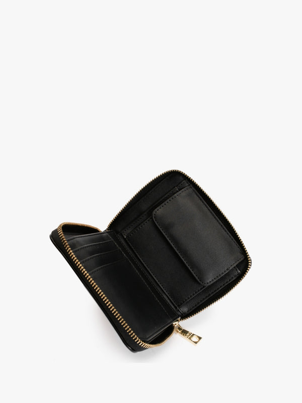 Pleated Black Zip Around Purse
