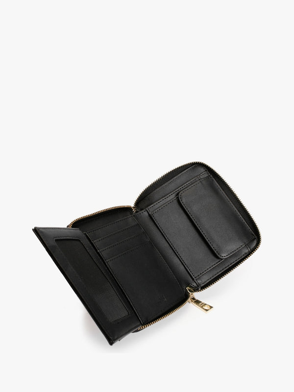Pleated Black Zip Around Purse