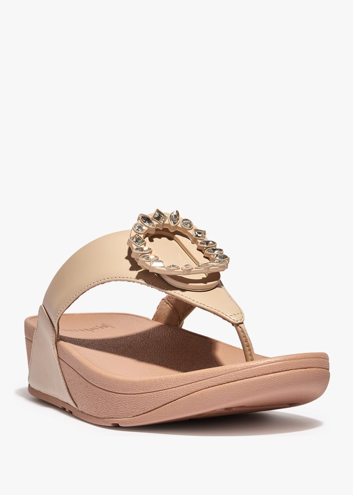 Lulu Crystal Circlet Stone Beige Leather Toe Post Sandals