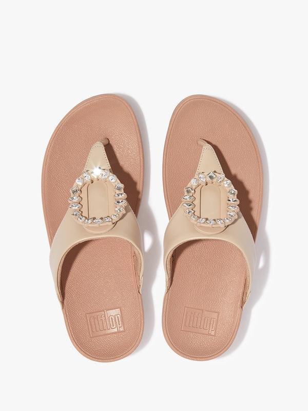 Lulu Crystal Circlet Stone Beige Leather Toe Post Sandals
