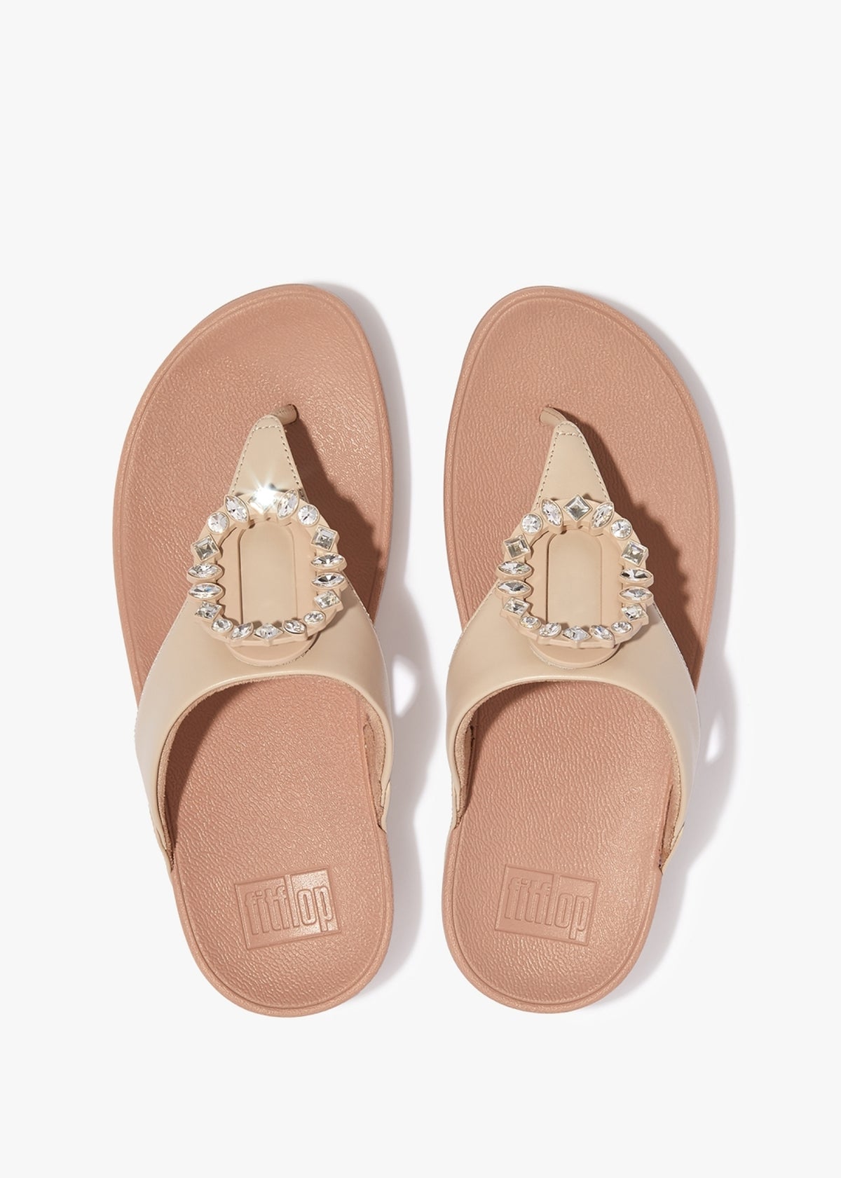 Lulu Crystal Circlet Stone Beige Leather Toe Post Sandals
