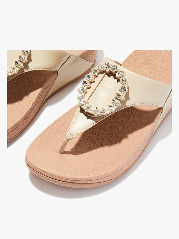 Lulu Crystal Circlet Stone Beige Leather Toe Post Sandals