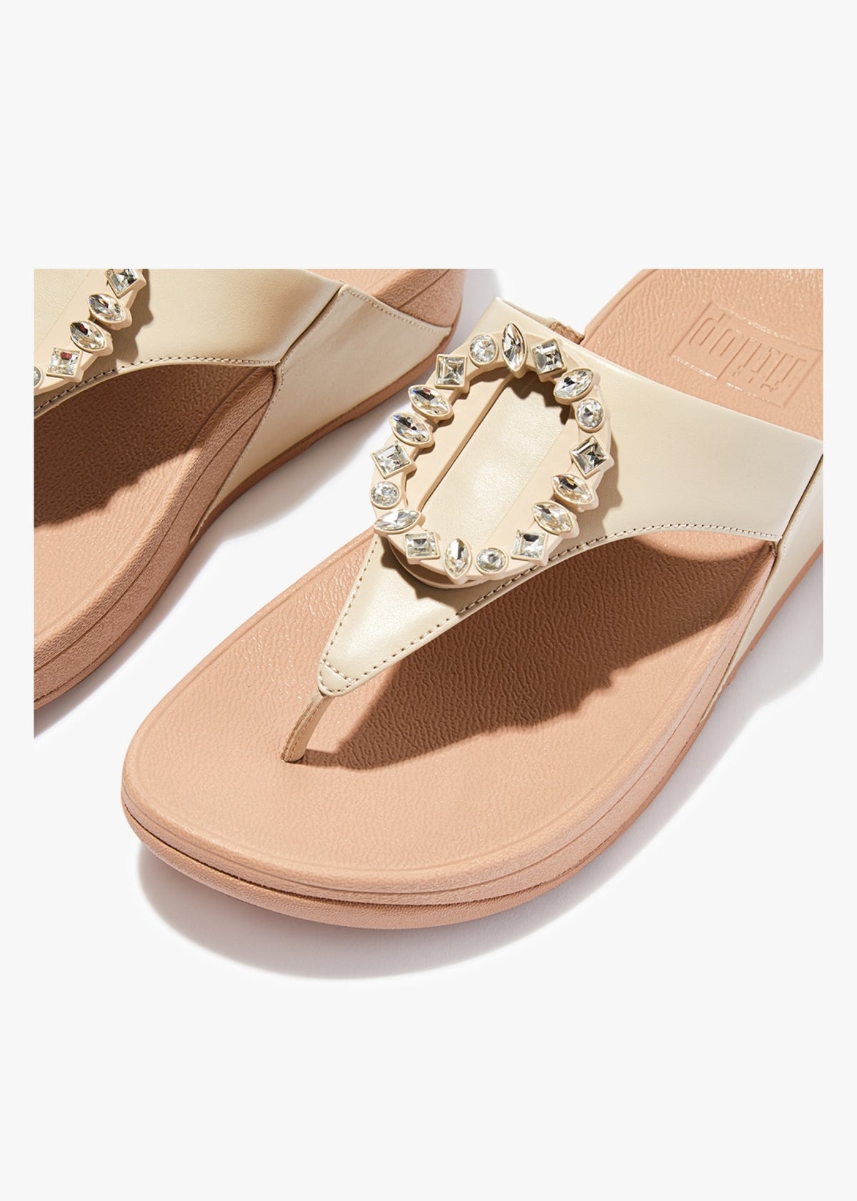 Lulu Crystal Circlet Stone Beige Leather Toe Post Sandals