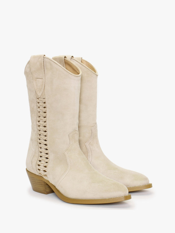 Cleveland Beige Suede Western Calf Boots