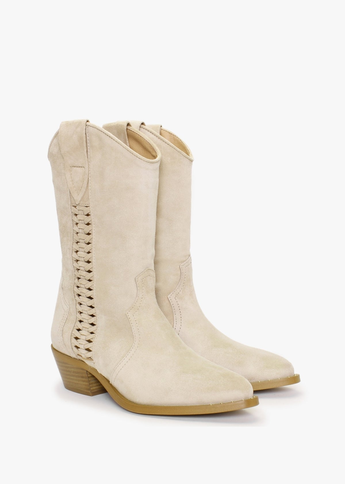 Cleveland Beige Suede Western Calf Boots