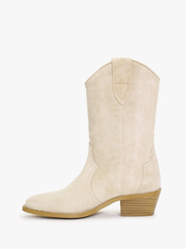 Cleveland Beige Suede Western Calf Boots