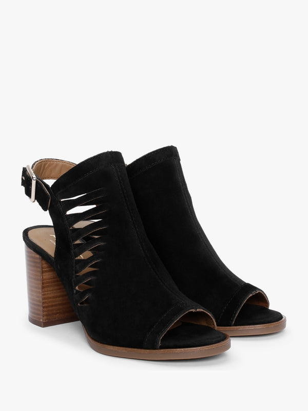 Stockton Black Suede Lattice Block Heel Sandals