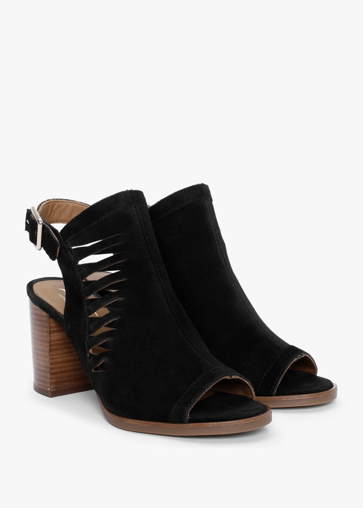 Stockton Black Suede Lattice Block Heel Sandals