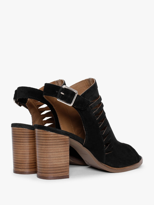 Stockton Black Suede Lattice Block Heel Sandals