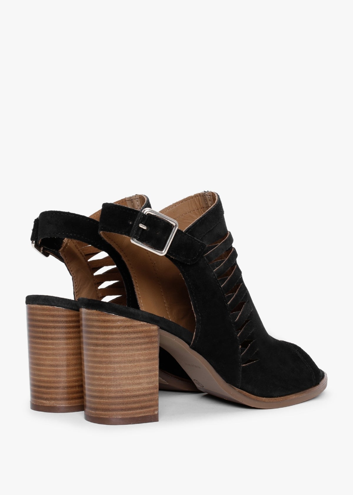 Stockton Black Suede Lattice Block Heel Sandals