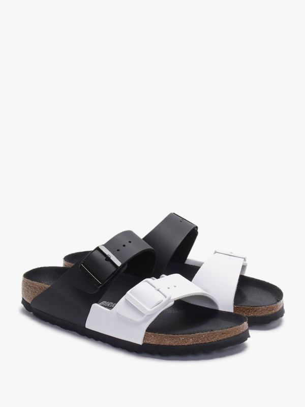 Arizona Split Birko-Flor Black & White Two Bar Mules