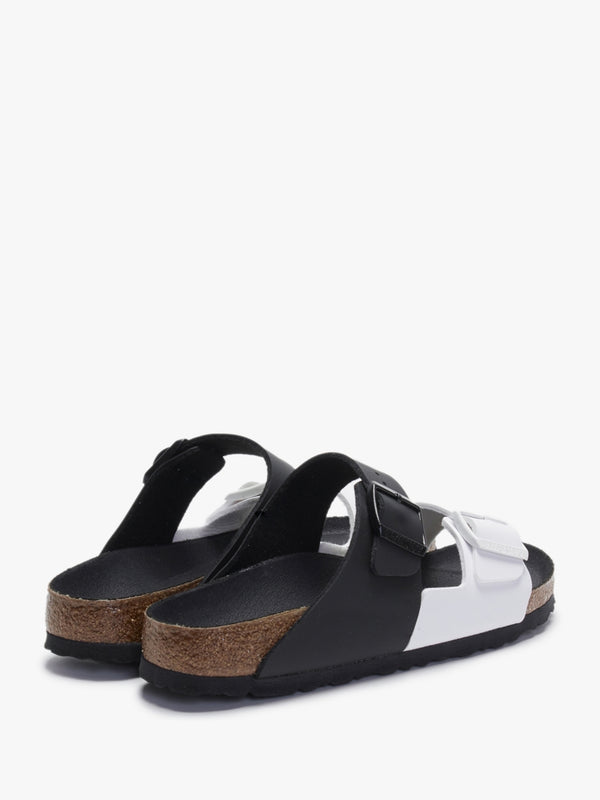 Arizona Split Birko-Flor Black & White Two Bar Mules