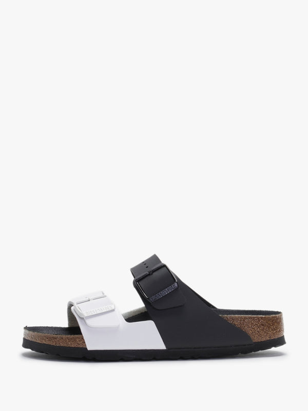 Arizona Split Birko-Flor Black & White Two Bar Mules