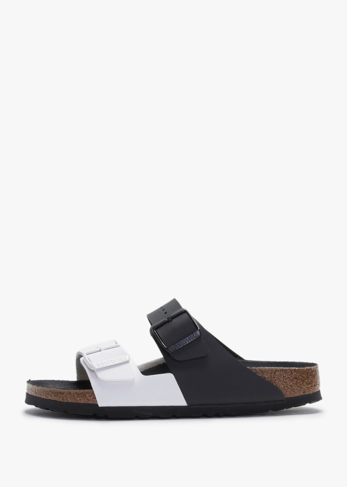Arizona Split Birko-Flor Black & White Two Bar Mules