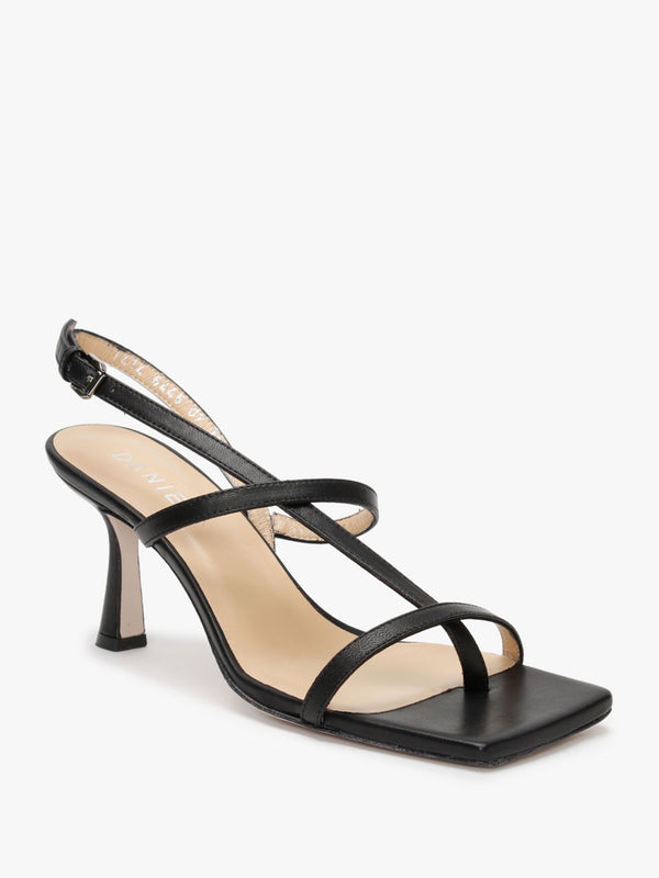 Barely Black Leather Square Toe Post Heeled Sandals