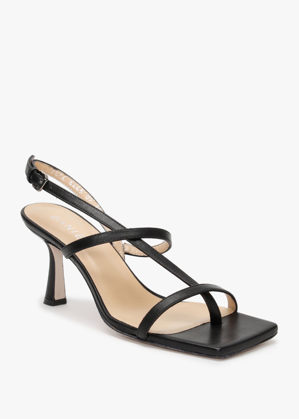 Barely Black Leather Square Toe Post Heeled Sandals
